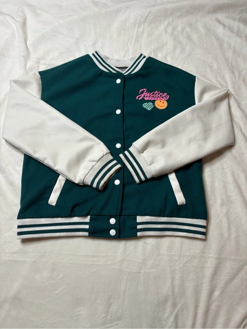 Justice  Boots Green & White Varsity Jacket for Kids